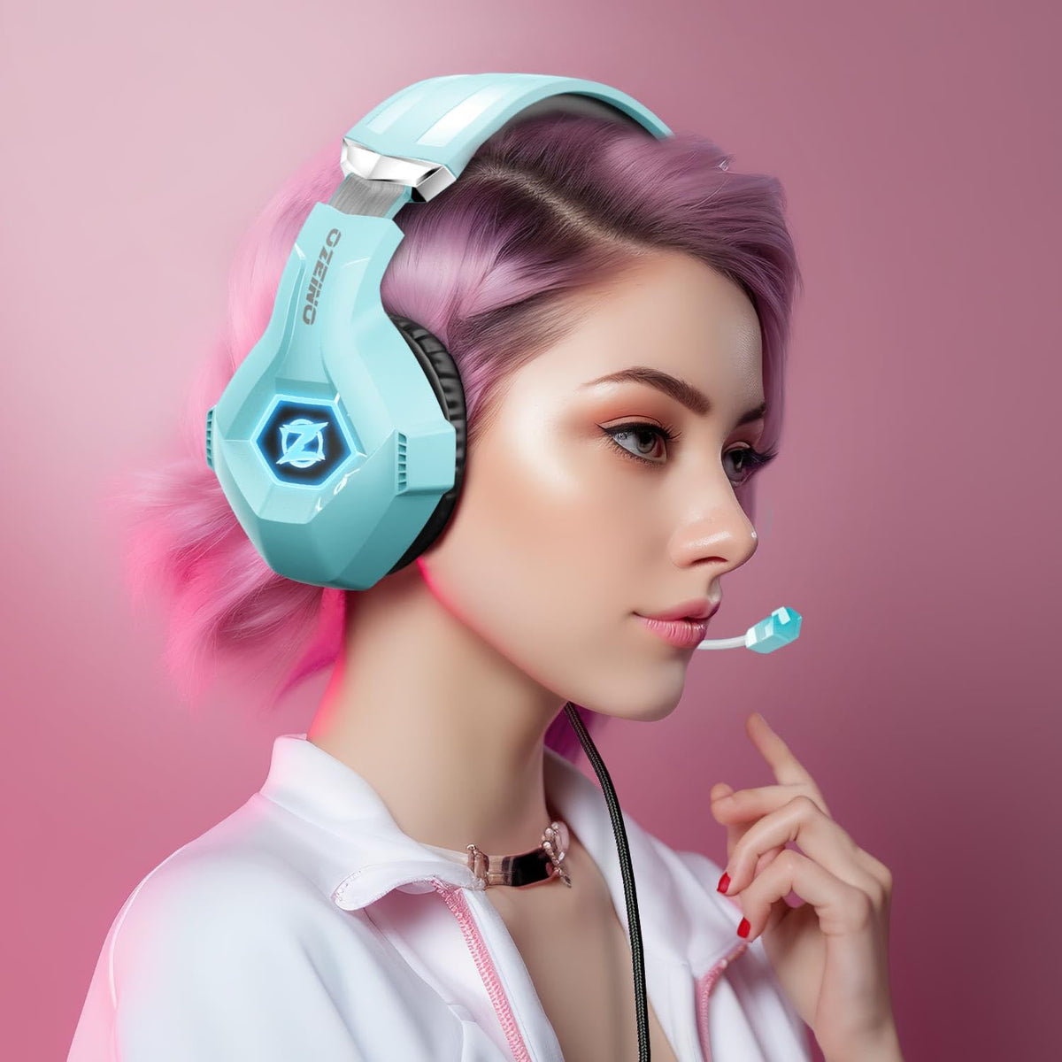 Ozeino Gaming Headset for PC, Ps4, Ps5, Xbox Headset with 7.1 Surround Sound Gaming Headphones with Noise Canceling Mic, LED Light Over Ear Headphones for Switch, Xbox Series X/S, Laptop, Mobile White