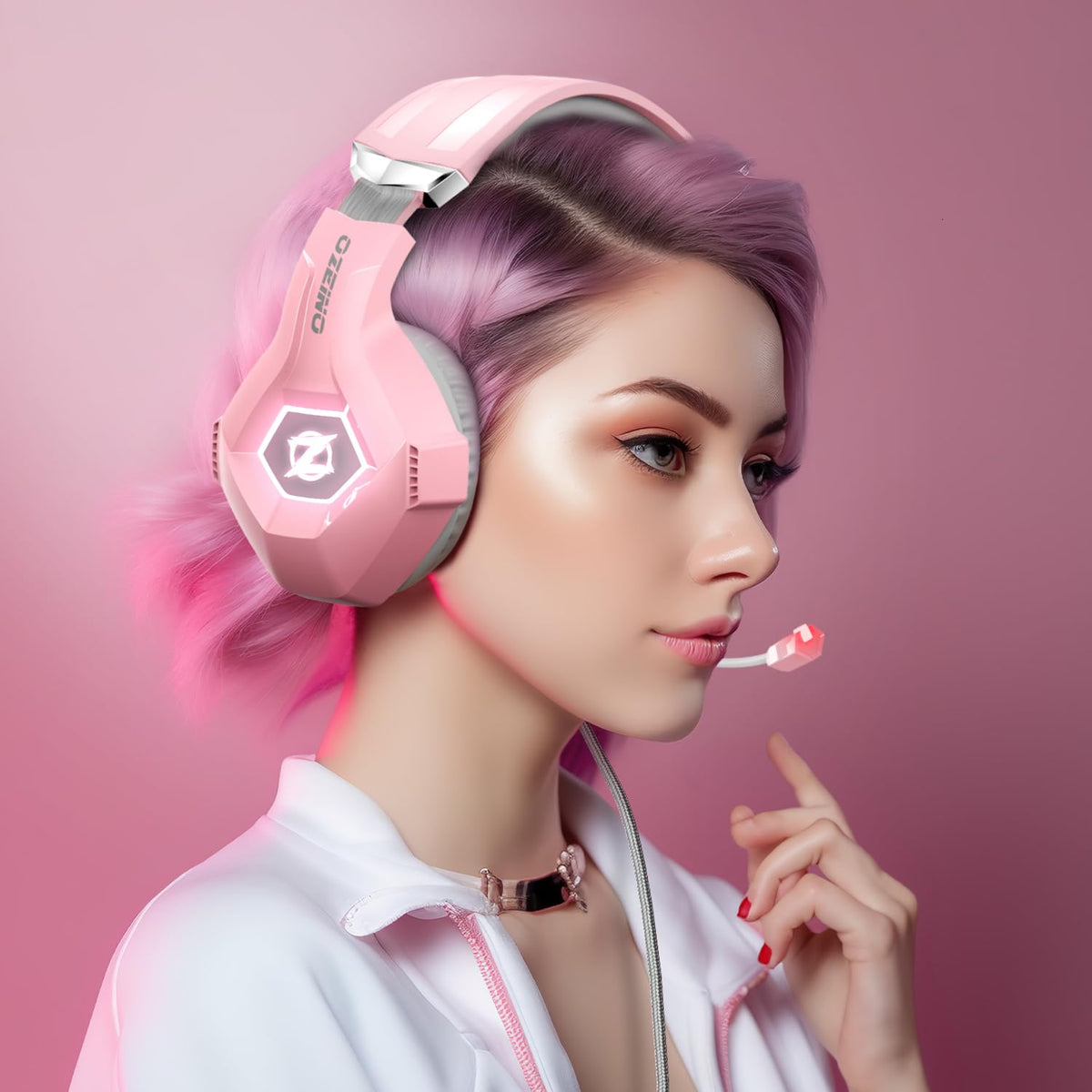 Ozeino Gaming Headset for PC, Ps4, Ps5, Xbox Headset with 7.1 Surround Sound Gaming Headphones with Noise Canceling Mic, LED Light Over Ear Headphones for Switch, Xbox Series X/S, Laptop, Mobile White