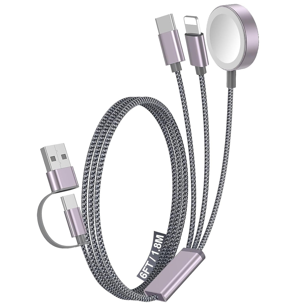 2Pack Travel Essentials for Apple Watch Charger,3-in-2 Multi Charging Cable