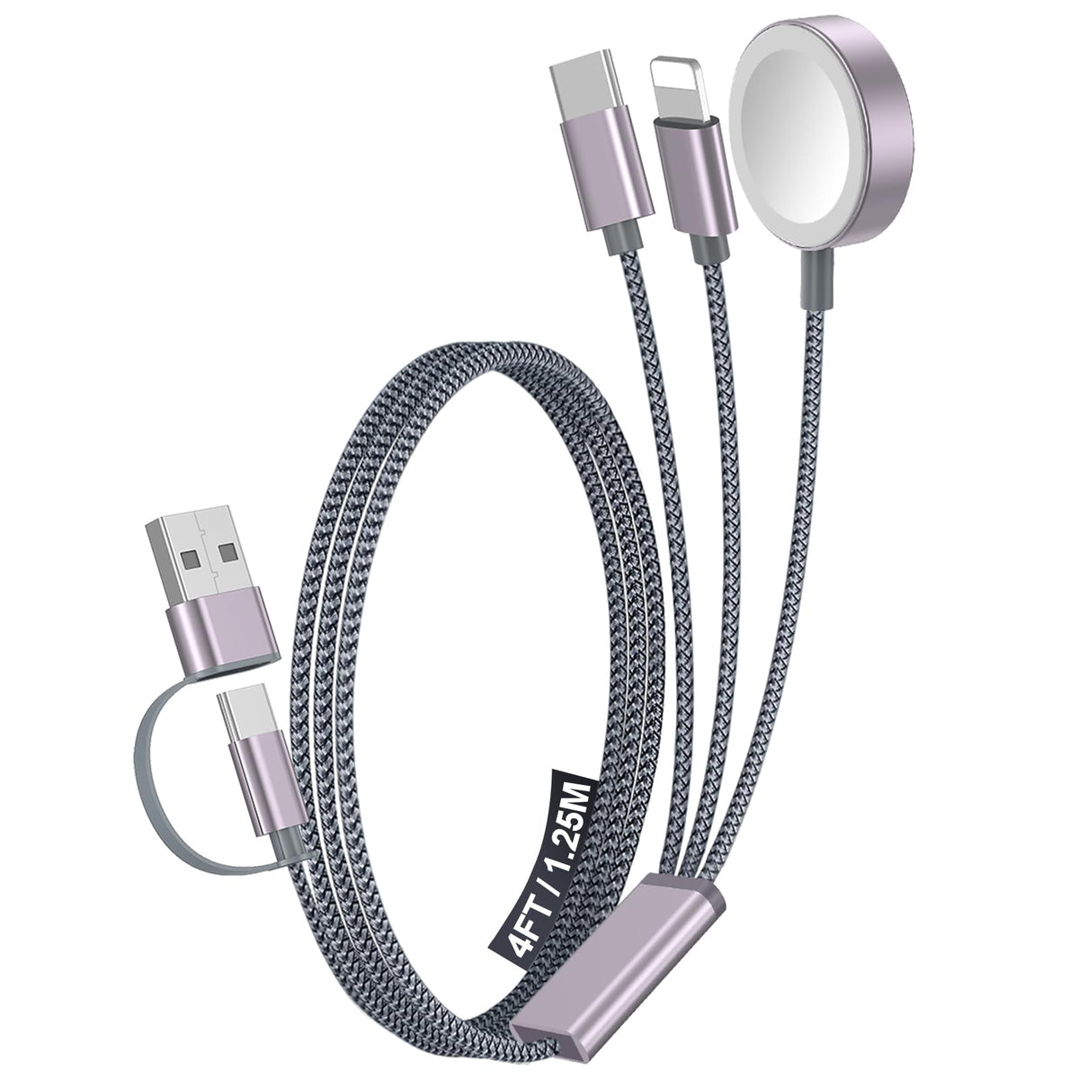 2Pack Travel Essentials for Apple Watch Charger,3-in-2 Multi Charging Cable