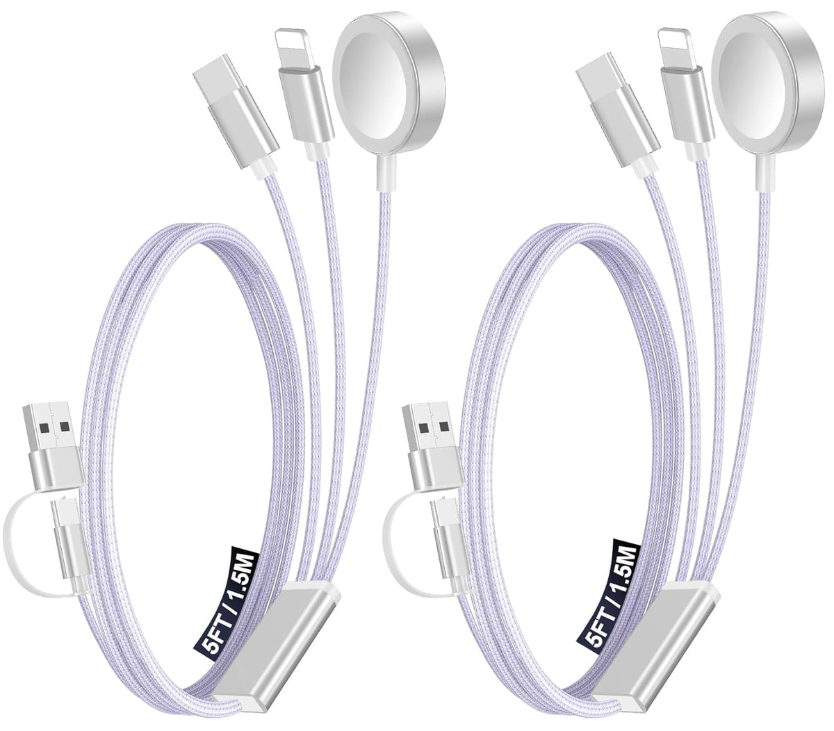 2Pack Travel Essentials for Apple Watch Charger,3-in-2 Multi Charging Cable