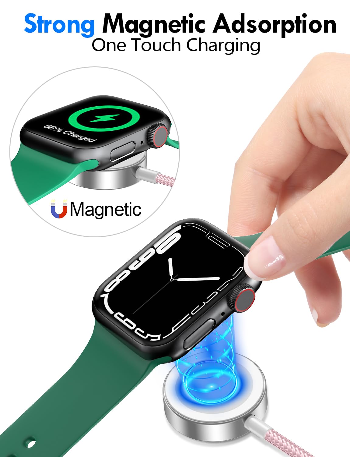 2Pack Travel Essentials for Apple Watch Charger,3-in-2 Multi Charging Cable