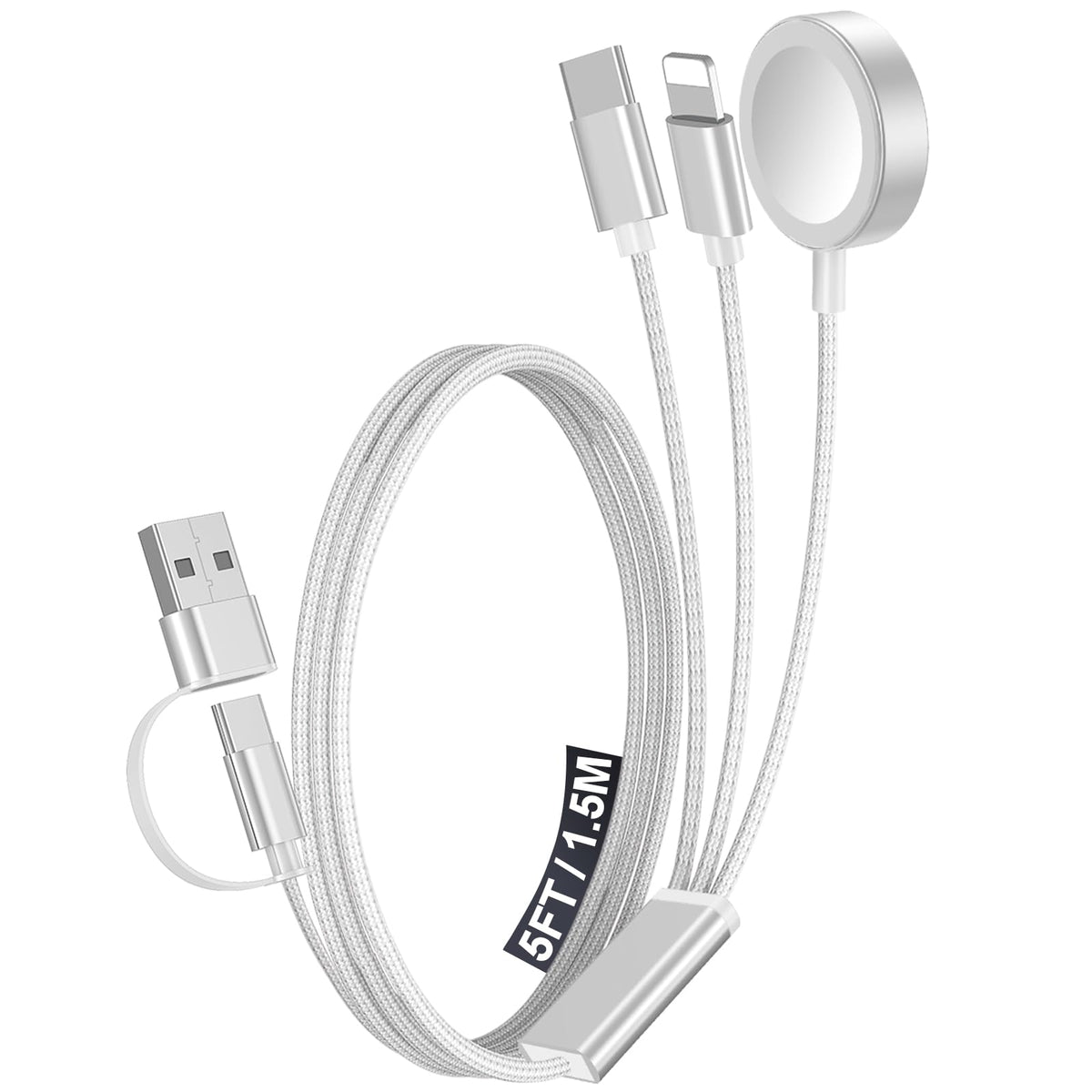 2Pack Travel Essentials for Apple Watch Charger,3-in-2 Multi Charging Cable