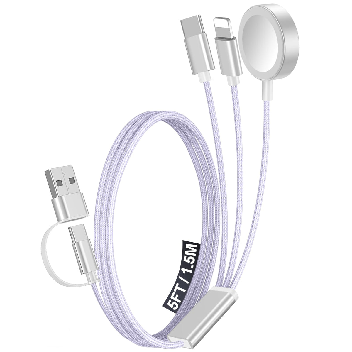 2Pack Travel Essentials for Apple Watch Charger,3-in-2 Multi Charging Cable