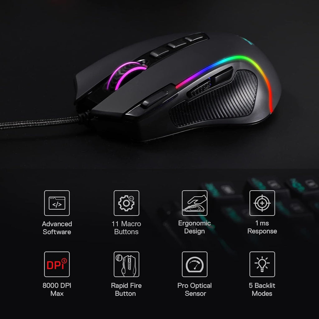 Redragon M612 Wired RGB Optical Gaming Mouse 8000 DPI Remapping Keys