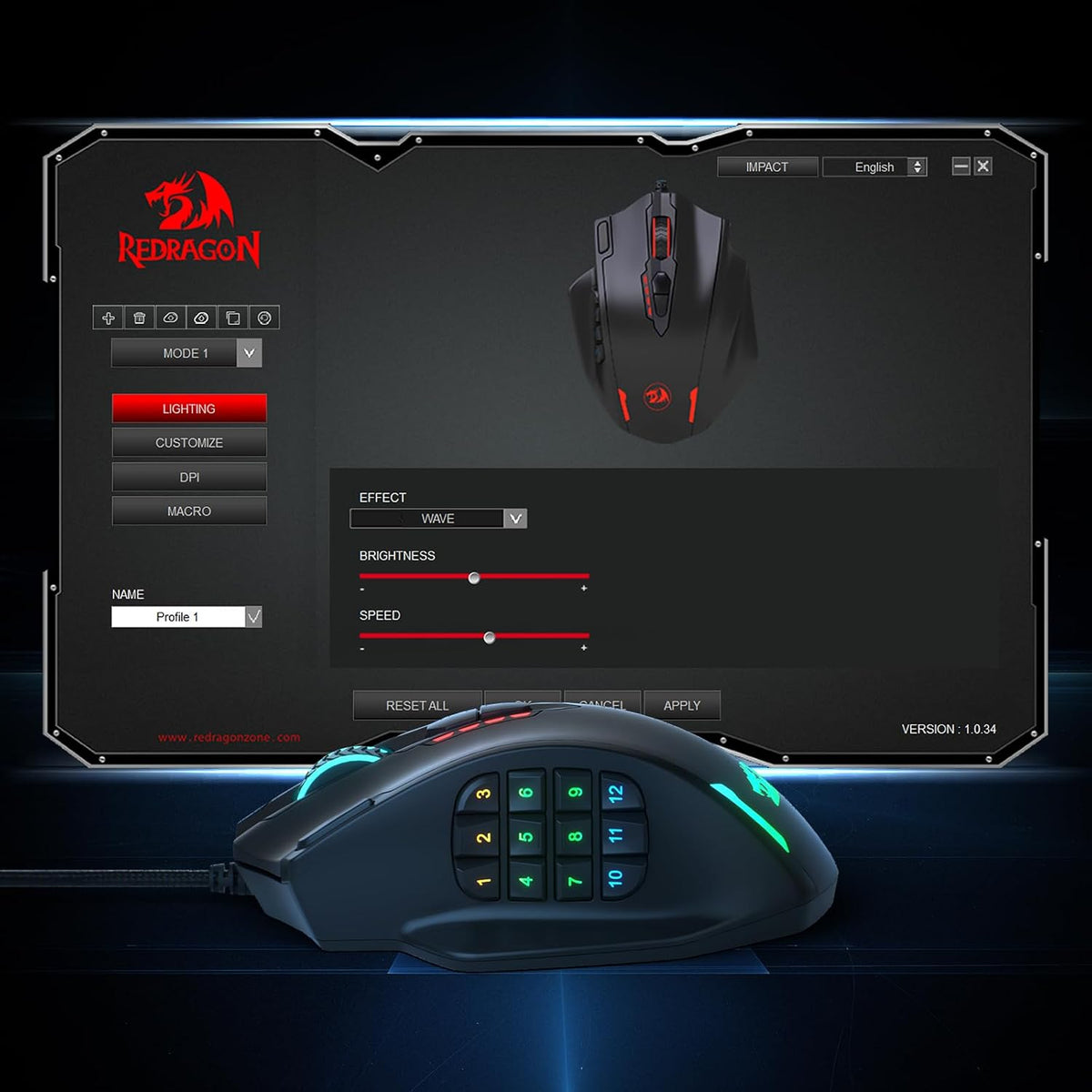 Redragon M908 Wired MMO RGB Gaming Mouse 12400 DPI Remapping Keys