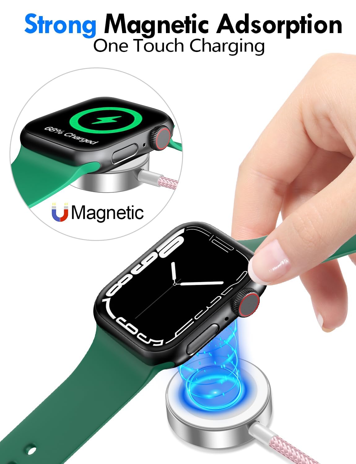 2Pack Travel Essentials for Apple Watch Charger,3-in-2 Multi Charging Cable
