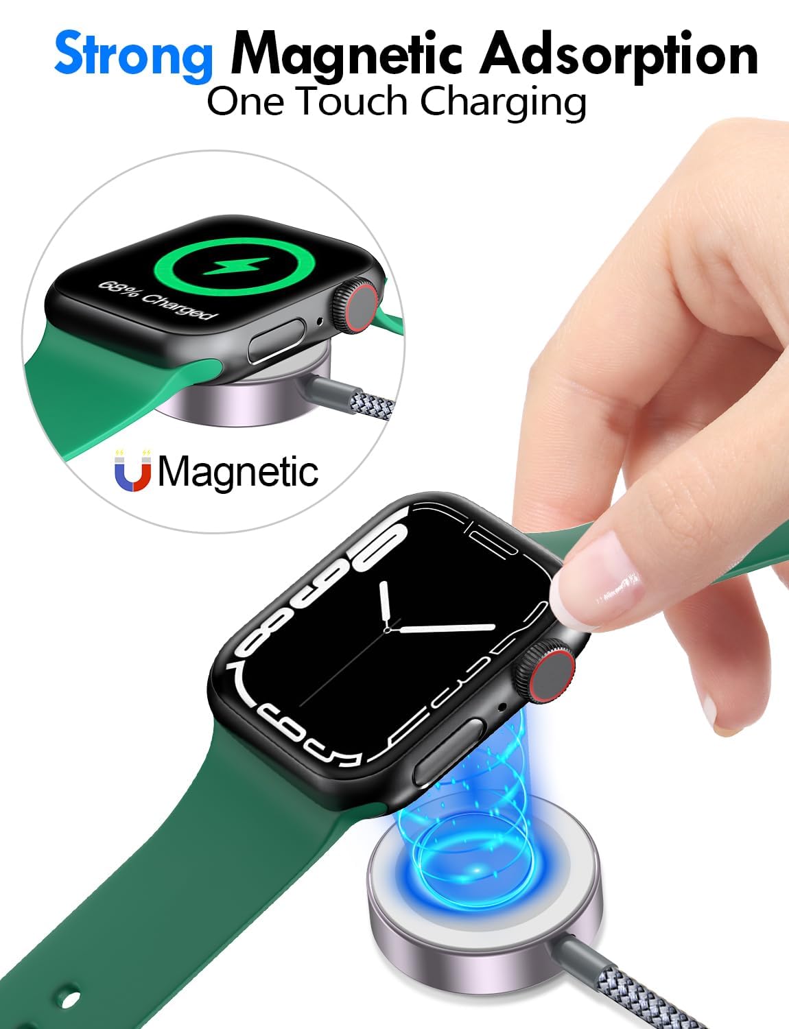 2Pack Travel Essentials for Apple Watch Charger,3-in-2 Multi Charging Cable