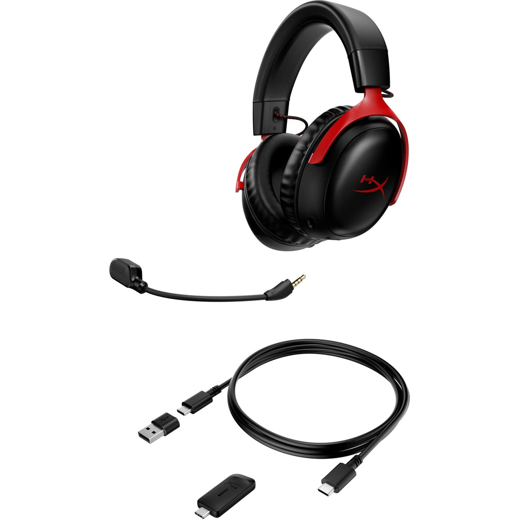 HyperX Cloud III – Wired Gaming Headset, PC, PS5, Xbox Series X|S, Angled 53mm Drivers, Spatial Audio, Memory Foam, Durable Frame, Ultra-Clear 10mm Mic, USB-C, USB-A, 3.5mm – Black/Red