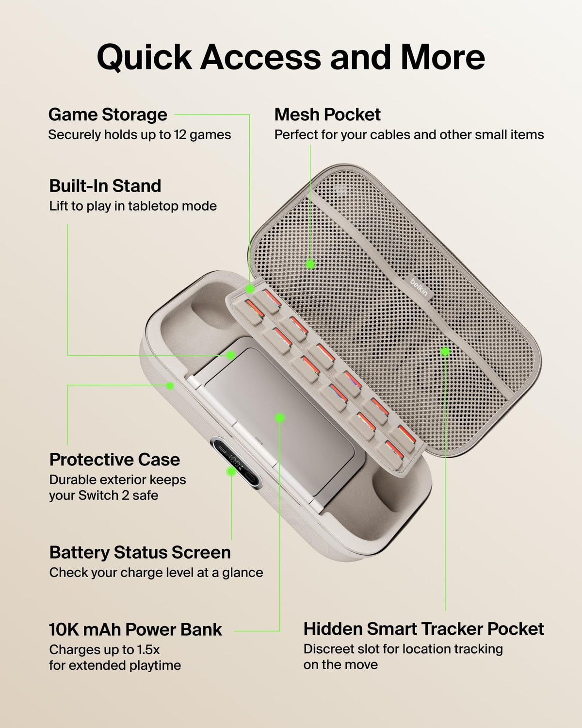 Belkin Nintendo Switch 2 Case, Slim Carrying Travel Bag with AirTag Holder