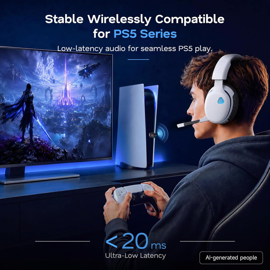 AOC 2.4GHz Wireless Gaming Headset for PS5, PS4, PC, Switch, 45Hr, White