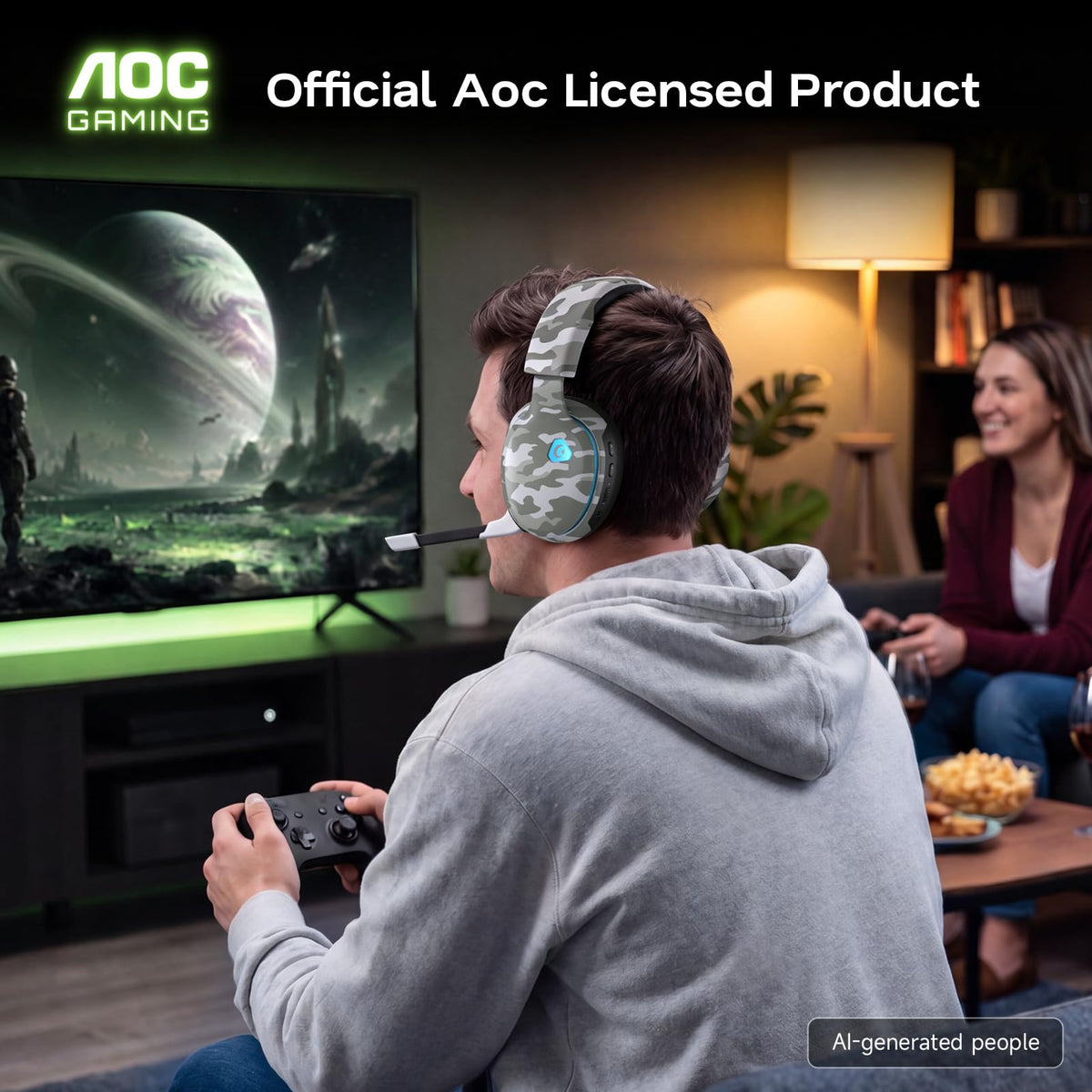 AOC 2.4GHz Wireless Gaming Headset for PS5, PS4, PC, Switch, 45Hr, White