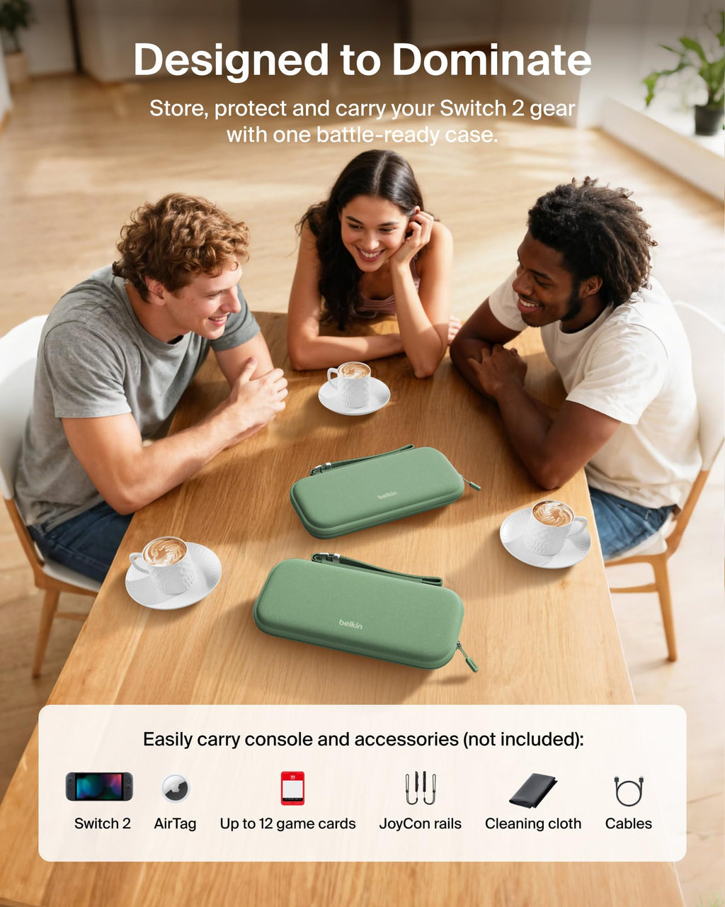 Belkin Nintendo Switch 2 Case, Slim Carrying Travel Bag with AirTag Holder