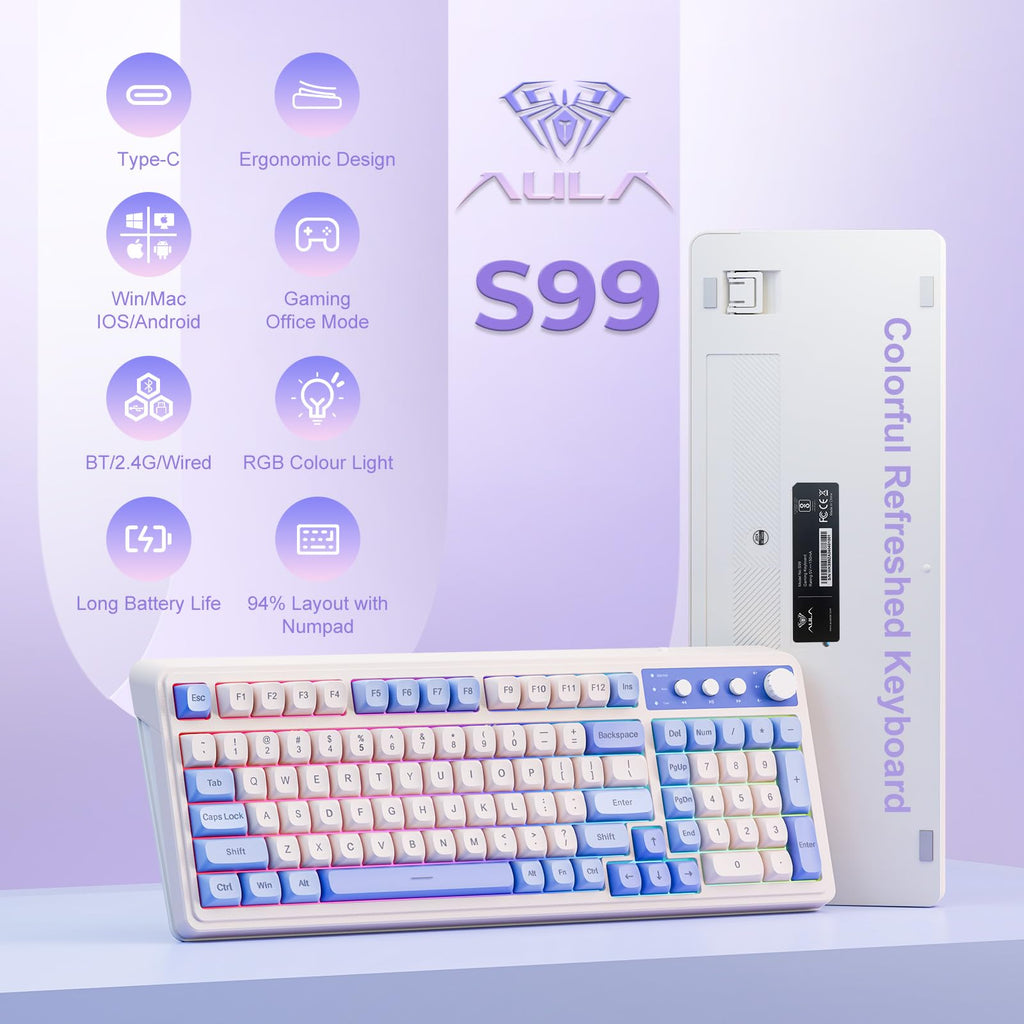 AULA 99 Key Keyboard, Wireless Gaming Keyboard Bluetooth Computer Keyboards