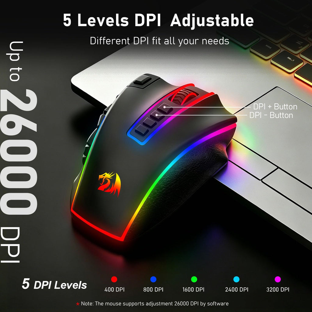 Redragon M908 Wired MMO RGB Gaming Mouse 12400 DPI Remapping Keys