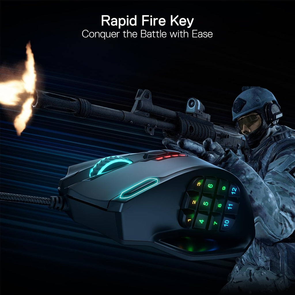 Redragon M908 Wired MMO RGB Gaming Mouse 12400 DPI Remapping Keys