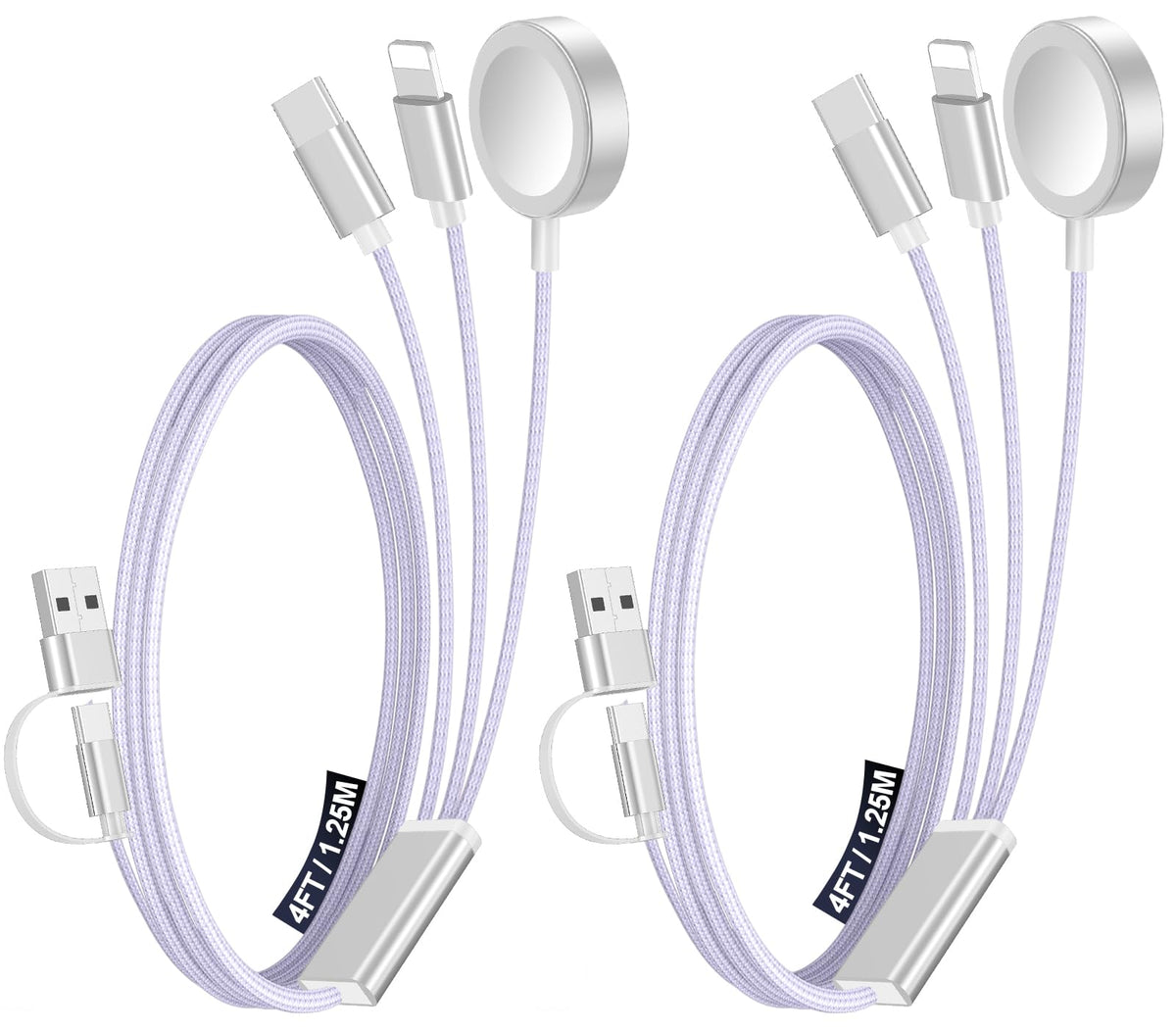 2Pack Travel Essentials for Apple Watch Charger,3-in-2 Multi Charging Cable