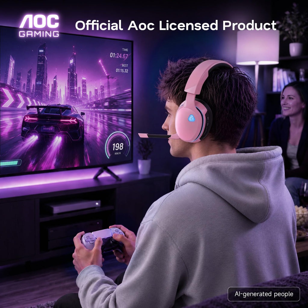 AOC 2.4GHz Wireless Gaming Headset for PS5, PS4, PC, Switch, 45Hr, White