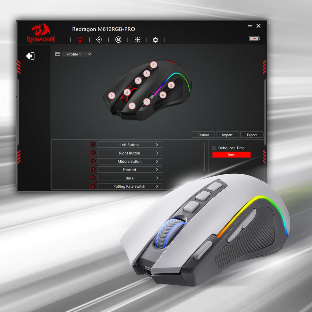 Redragon M612 Wired RGB Optical Gaming Mouse 8000 DPI Remapping Keys