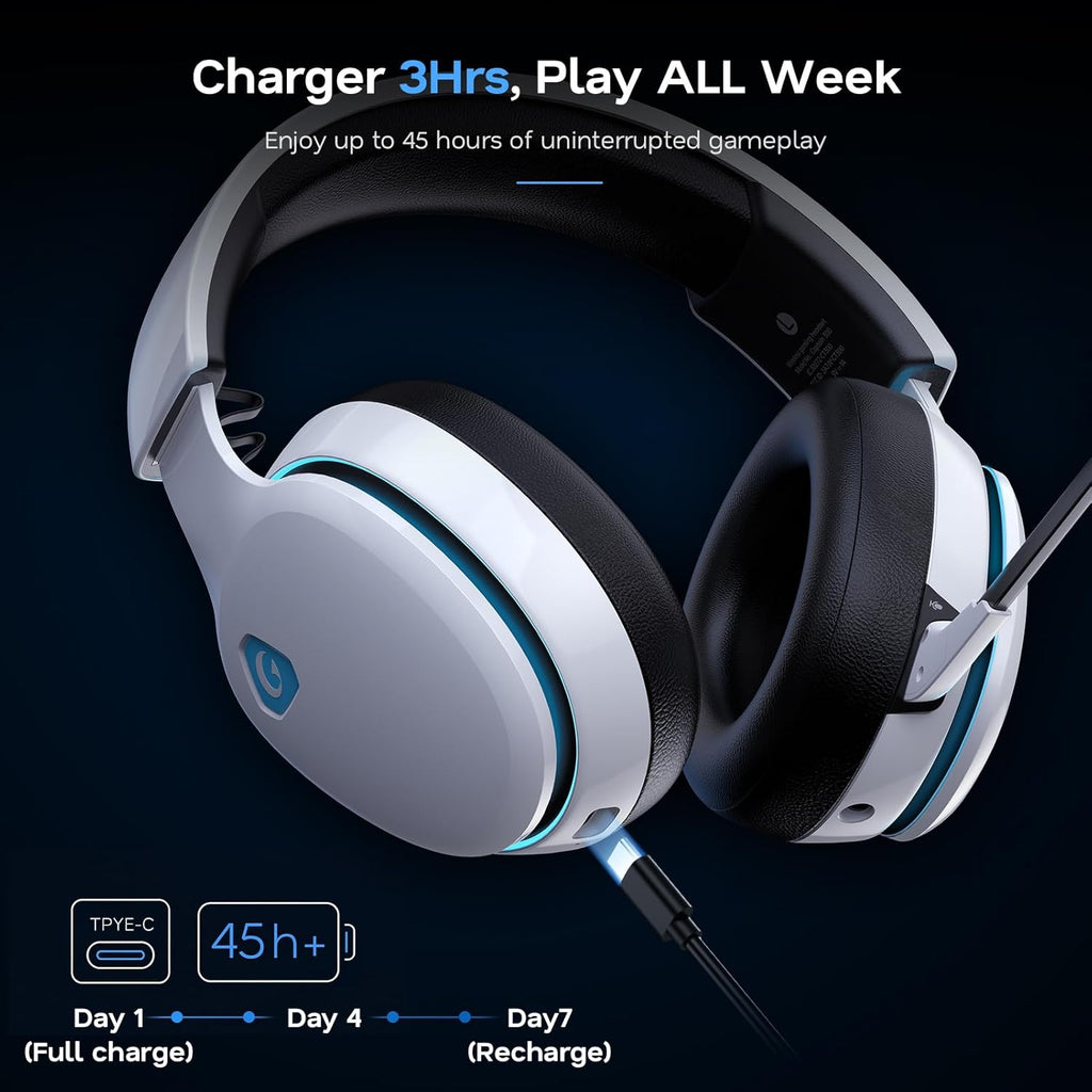 AOC 2.4GHz Wireless Gaming Headset for PS5, PS4, PC, Switch, 45Hr, White