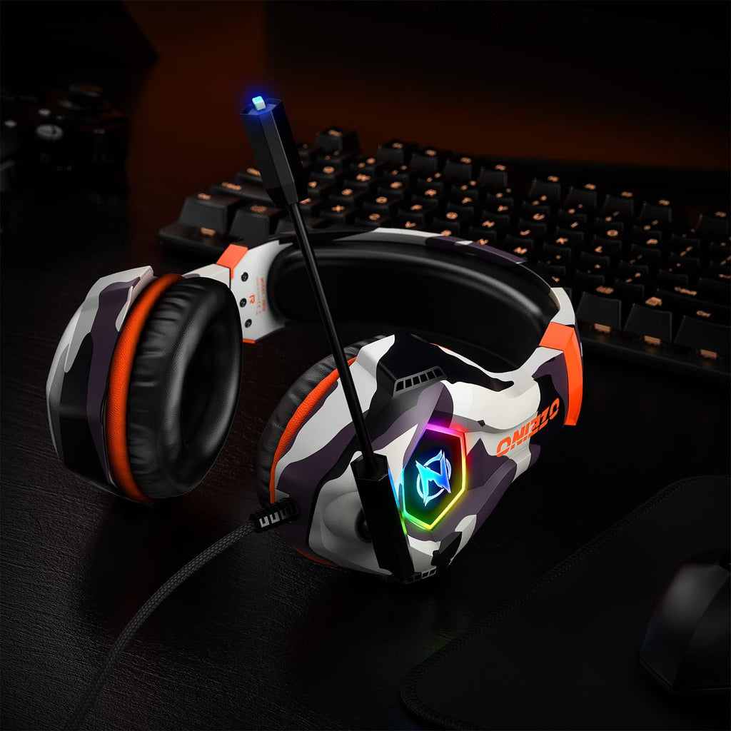 Ozeino Gaming Headset for PC, Ps4, Ps5, Xbox Headset with 7.1 Surround Sound Gaming Headphones with Noise Canceling Mic, LED Light Over Ear Headphones for Switch, Xbox Series X/S, Laptop, Mobile White