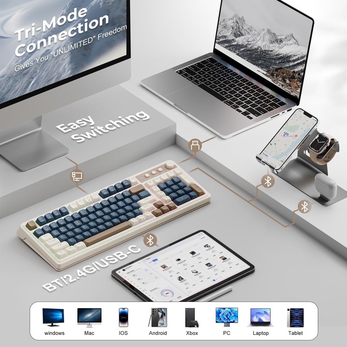 AULA 99 Key Keyboard, Wireless Gaming Keyboard Bluetooth Computer Keyboards