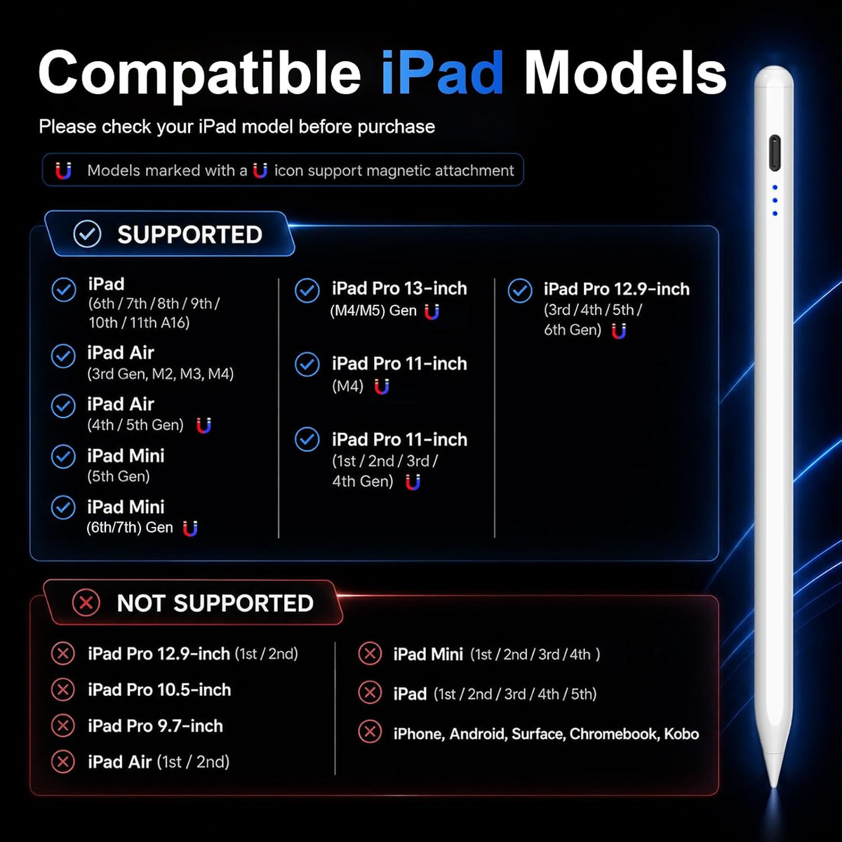 HATOKU Stylus Pen for Apple iPad 2018-2026 Magnetic for Note-Taking Drawing