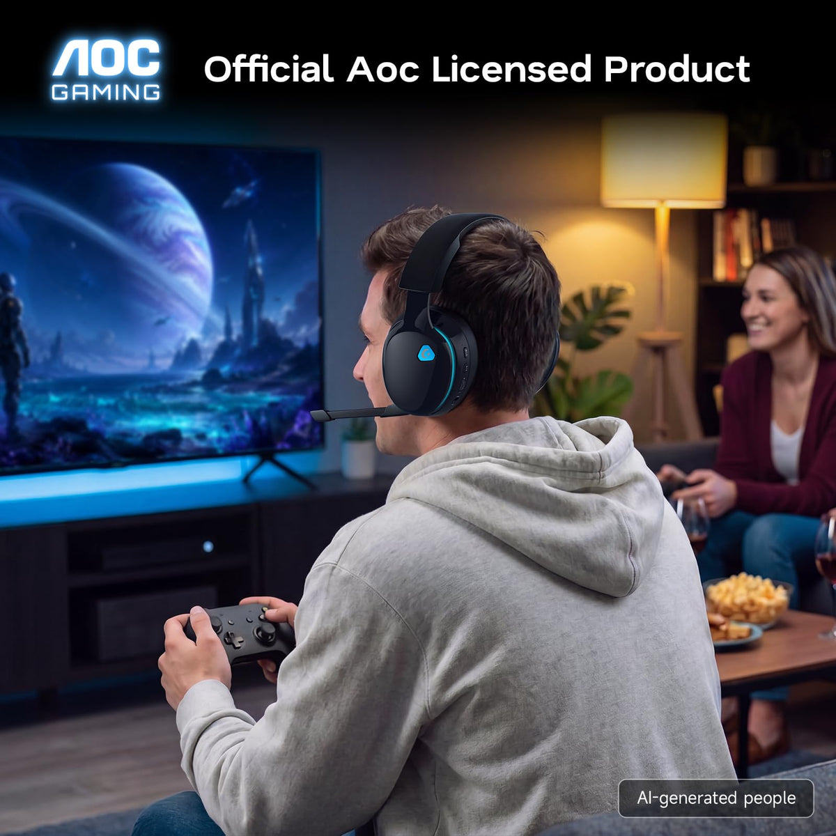 AOC 2.4GHz Wireless Gaming Headset for PS5, PS4, PC, Switch, 45Hr, White
