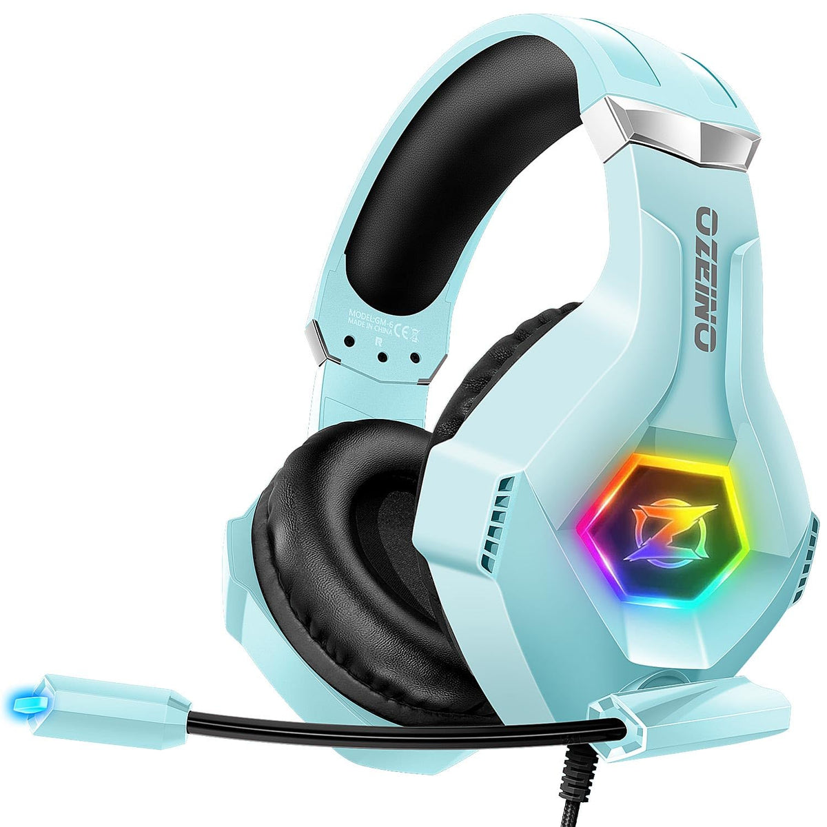Ozeino Gaming Headset for PC, Ps4, Ps5, Xbox Headset with 7.1 Surround Sound Gaming Headphones with Noise Canceling Mic, LED Light Over Ear Headphones for Switch, Xbox Series X/S, Laptop, Mobile White