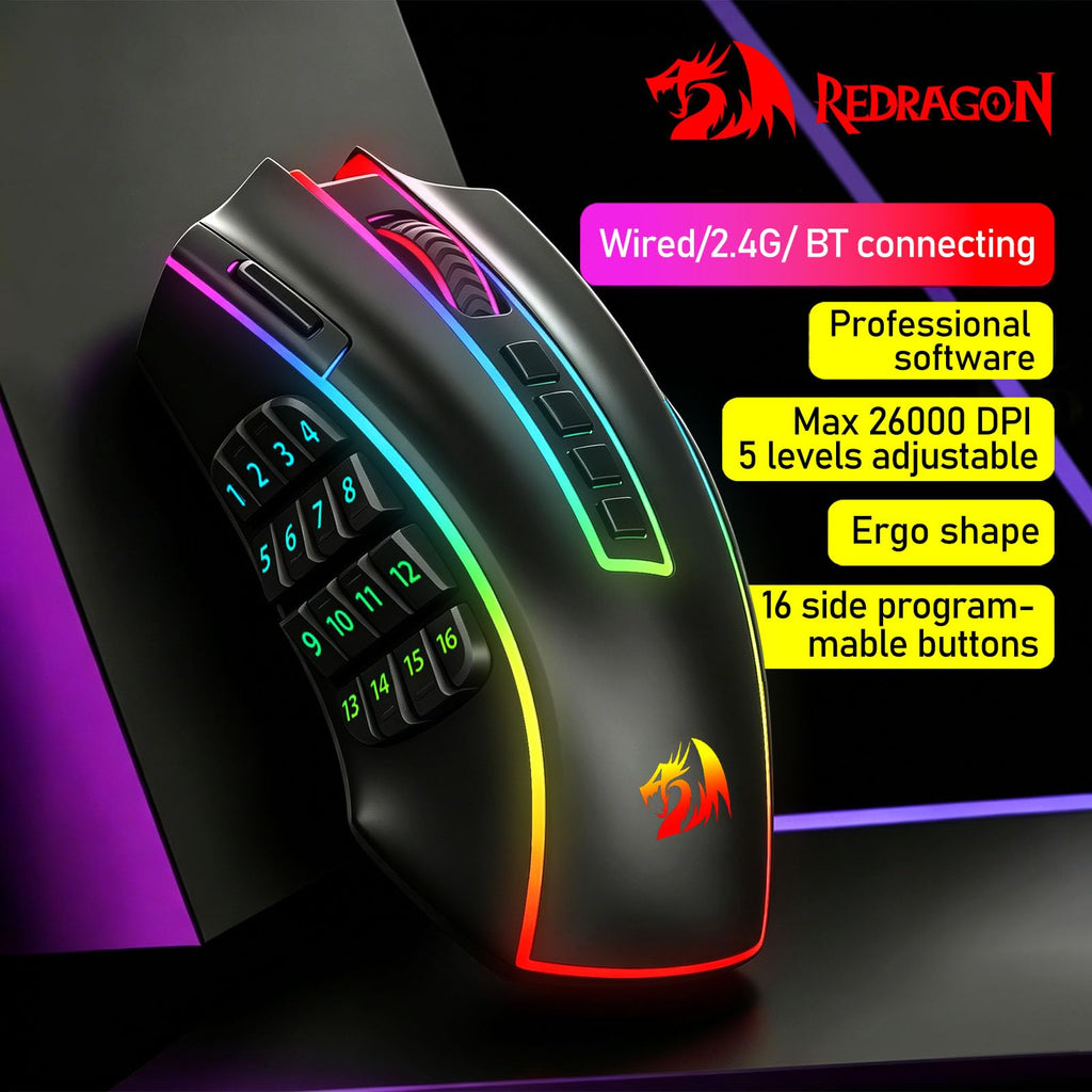 Redragon M908 Wired MMO RGB Gaming Mouse 12400 DPI Remapping Keys