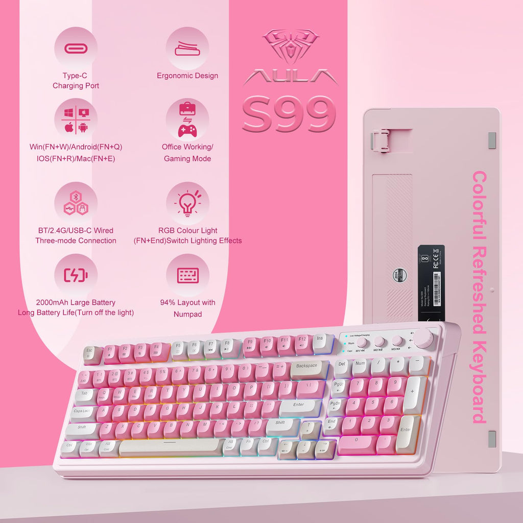 AULA 99 Key Keyboard, Wireless Gaming Keyboard Bluetooth Computer Keyboards
