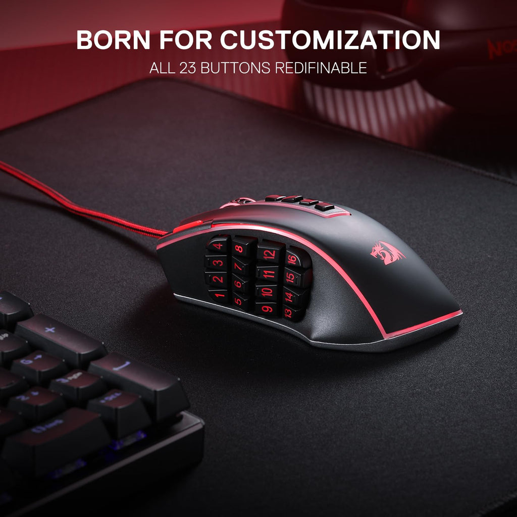 Redragon M908 Wired MMO RGB Gaming Mouse 12400 DPI Remapping Keys