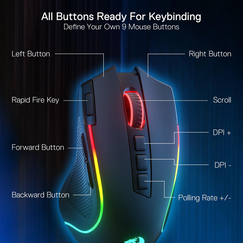 Redragon M612 Wired RGB Optical Gaming Mouse 8000 DPI Remapping Keys