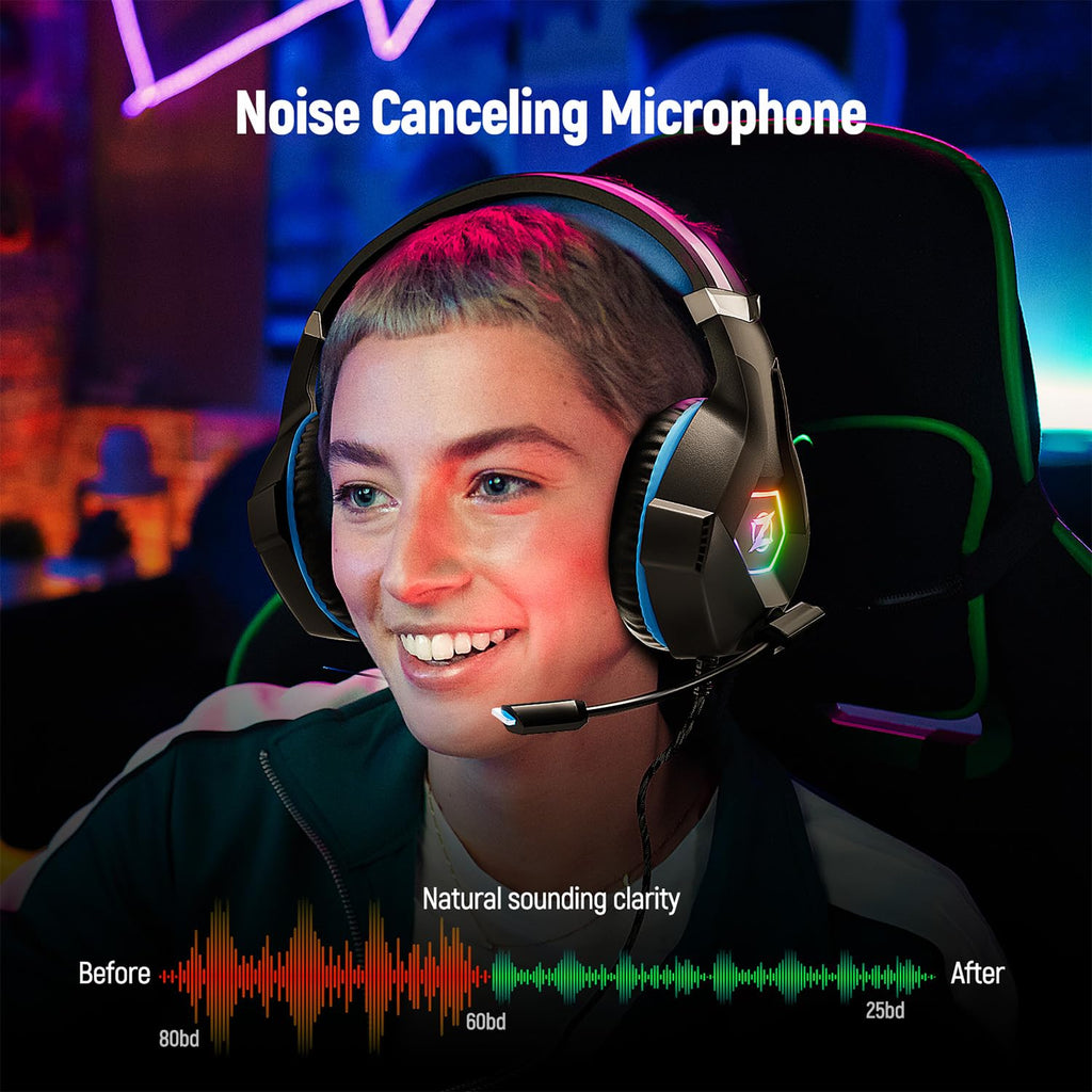 Ozeino Gaming Headset for PC, Ps4, Ps5, Xbox Headset with 7.1 Surround Sound Gaming Headphones with Noise Canceling Mic, LED Light Over Ear Headphones for Switch, Xbox Series X/S, Laptop, Mobile White