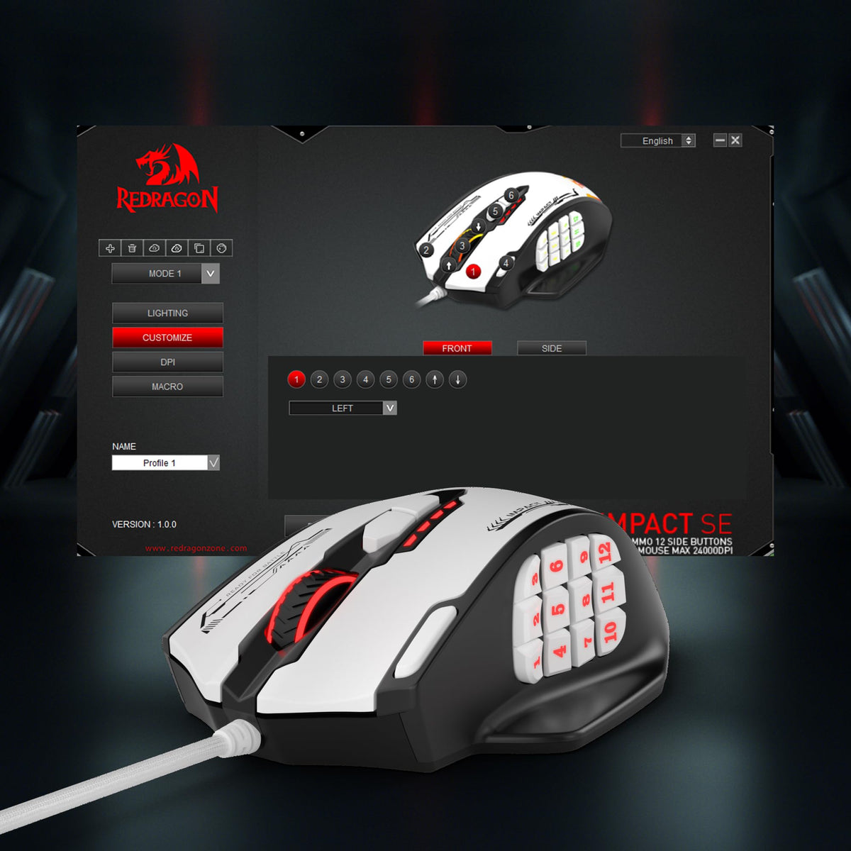 Redragon M908 Wired MMO RGB Gaming Mouse 12400 DPI Remapping Keys