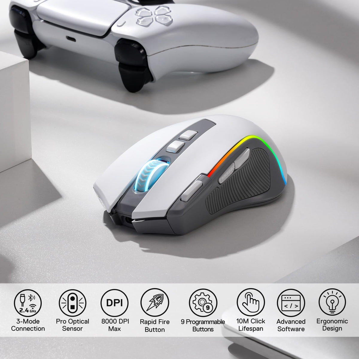Redragon M612 Wired RGB Optical Gaming Mouse 8000 DPI Remapping Keys