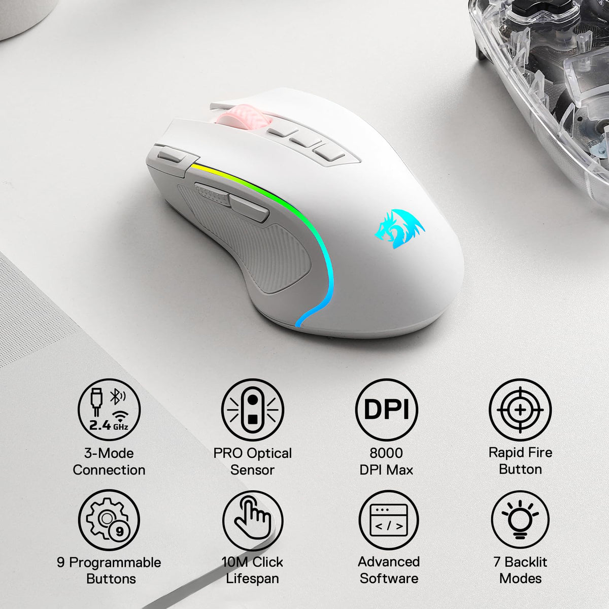 Redragon M612 Wired RGB Optical Gaming Mouse 8000 DPI Remapping Keys