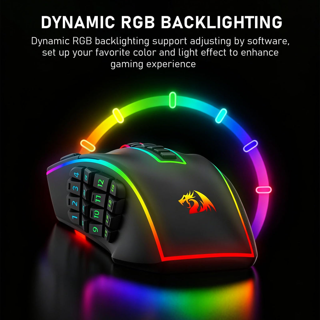 Redragon M908 Wired MMO RGB Gaming Mouse 12400 DPI Remapping Keys
