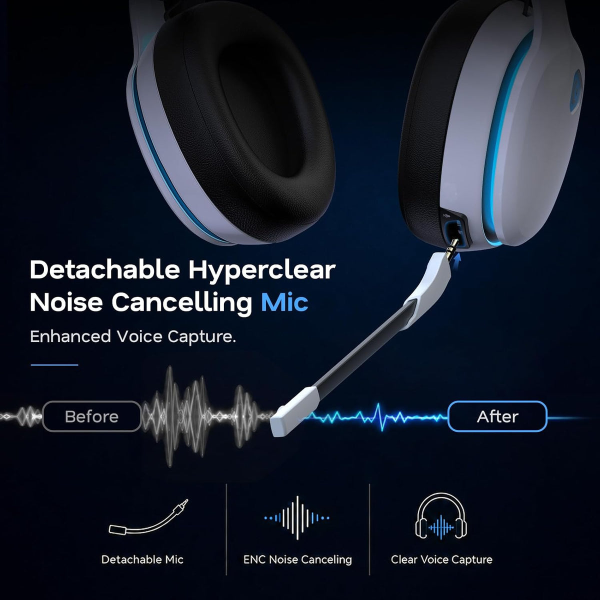 AOC 2.4GHz Wireless Gaming Headset for PS5, PS4, PC, Switch, 45Hr, White