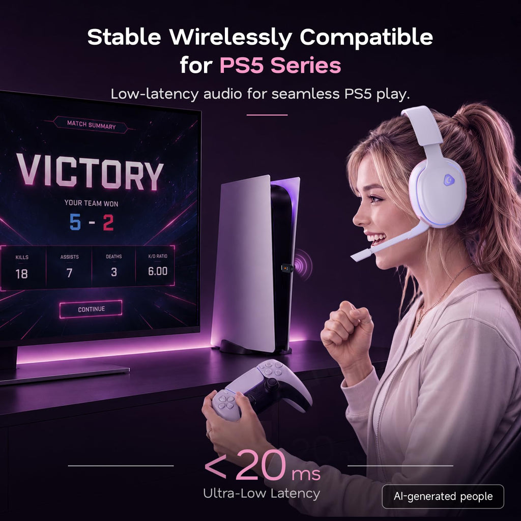 AOC 2.4GHz Wireless Gaming Headset for PS5, PS4, PC, Switch, 45Hr, White