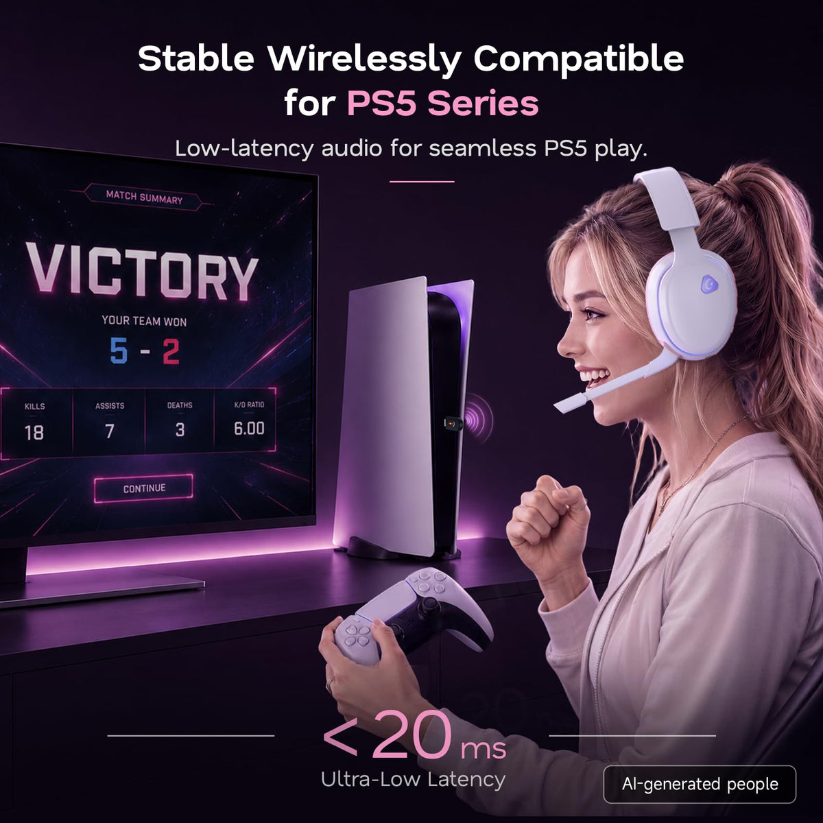 AOC 2.4GHz Wireless Gaming Headset for PS5, PS4, PC, Switch, 45Hr, White