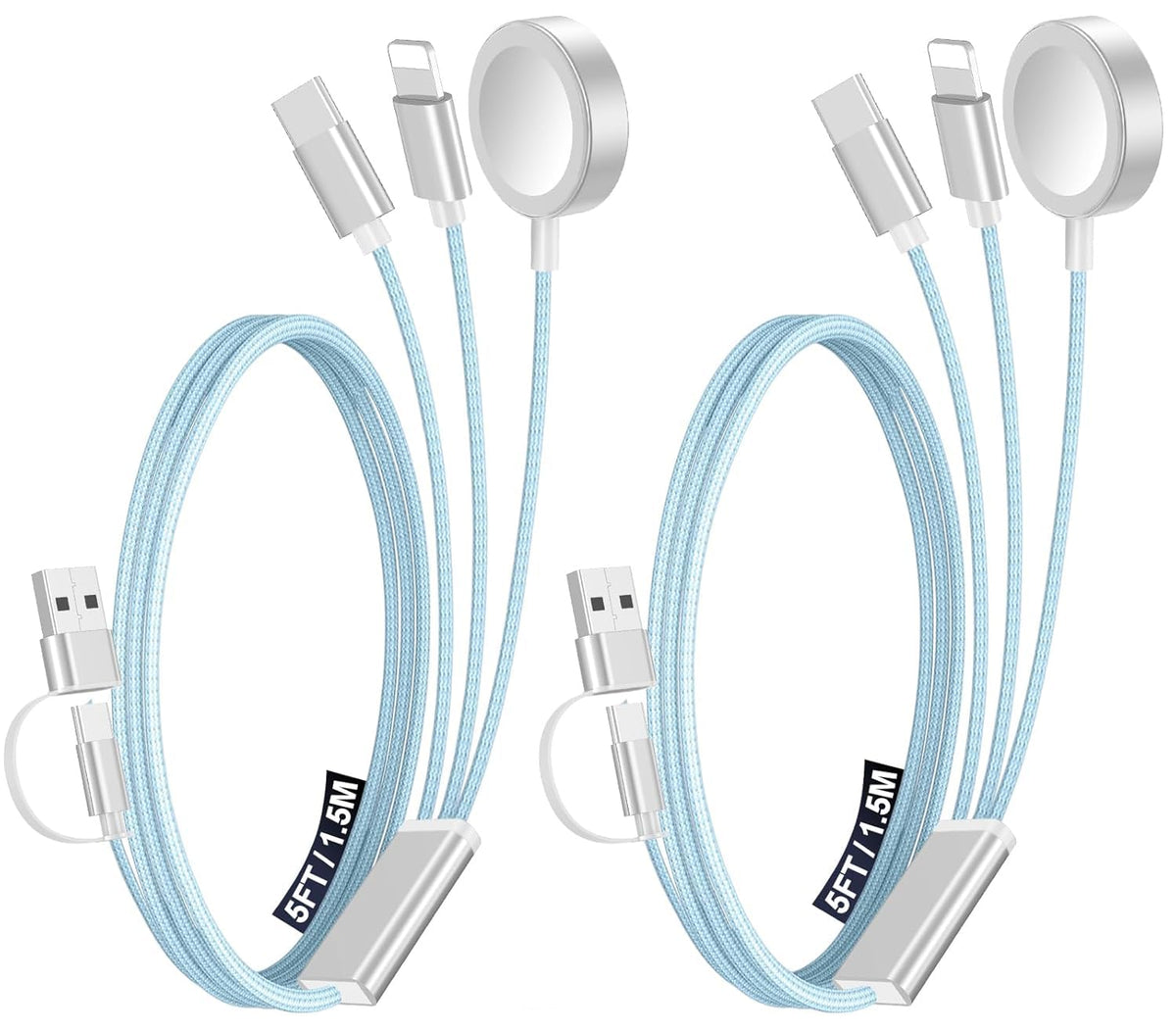 2Pack Travel Essentials for Apple Watch Charger,3-in-2 Multi Charging Cable