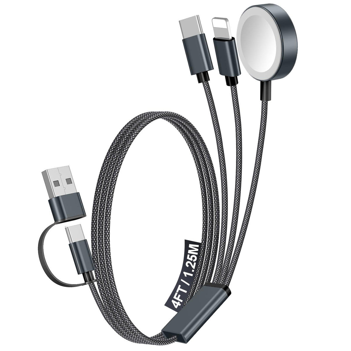 2Pack Travel Essentials for Apple Watch Charger,3-in-2 Multi Charging Cable