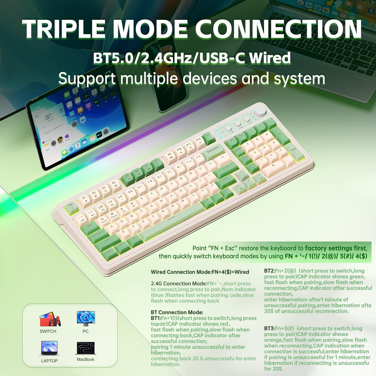 AULA 99 Key Keyboard, Wireless Gaming Keyboard Bluetooth Computer Keyboards