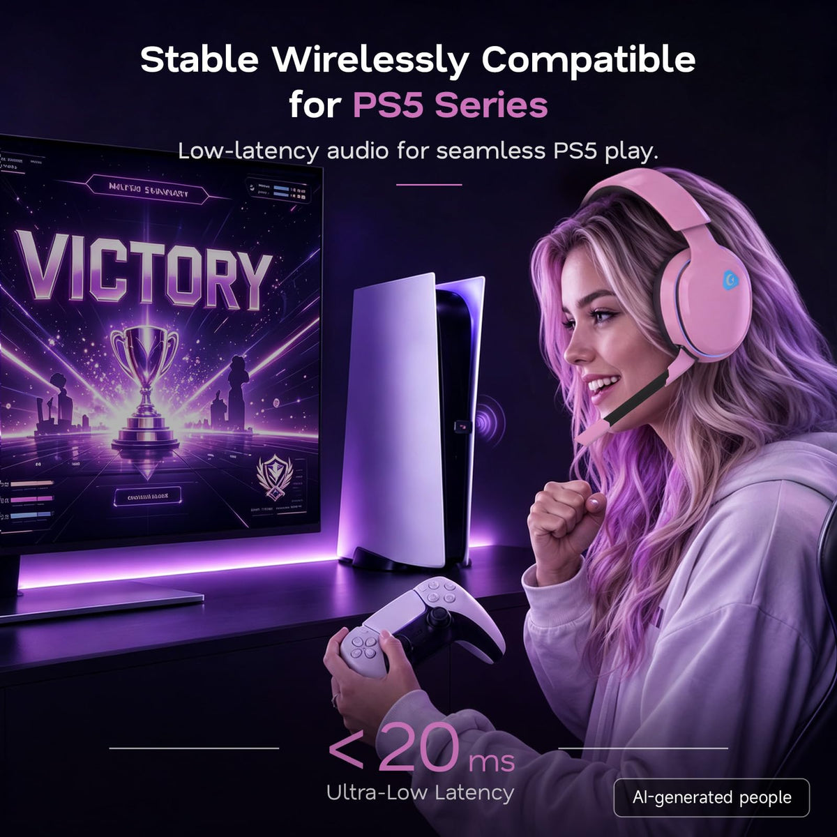 AOC 2.4GHz Wireless Gaming Headset for PS5, PS4, PC, Switch, 45Hr, White
