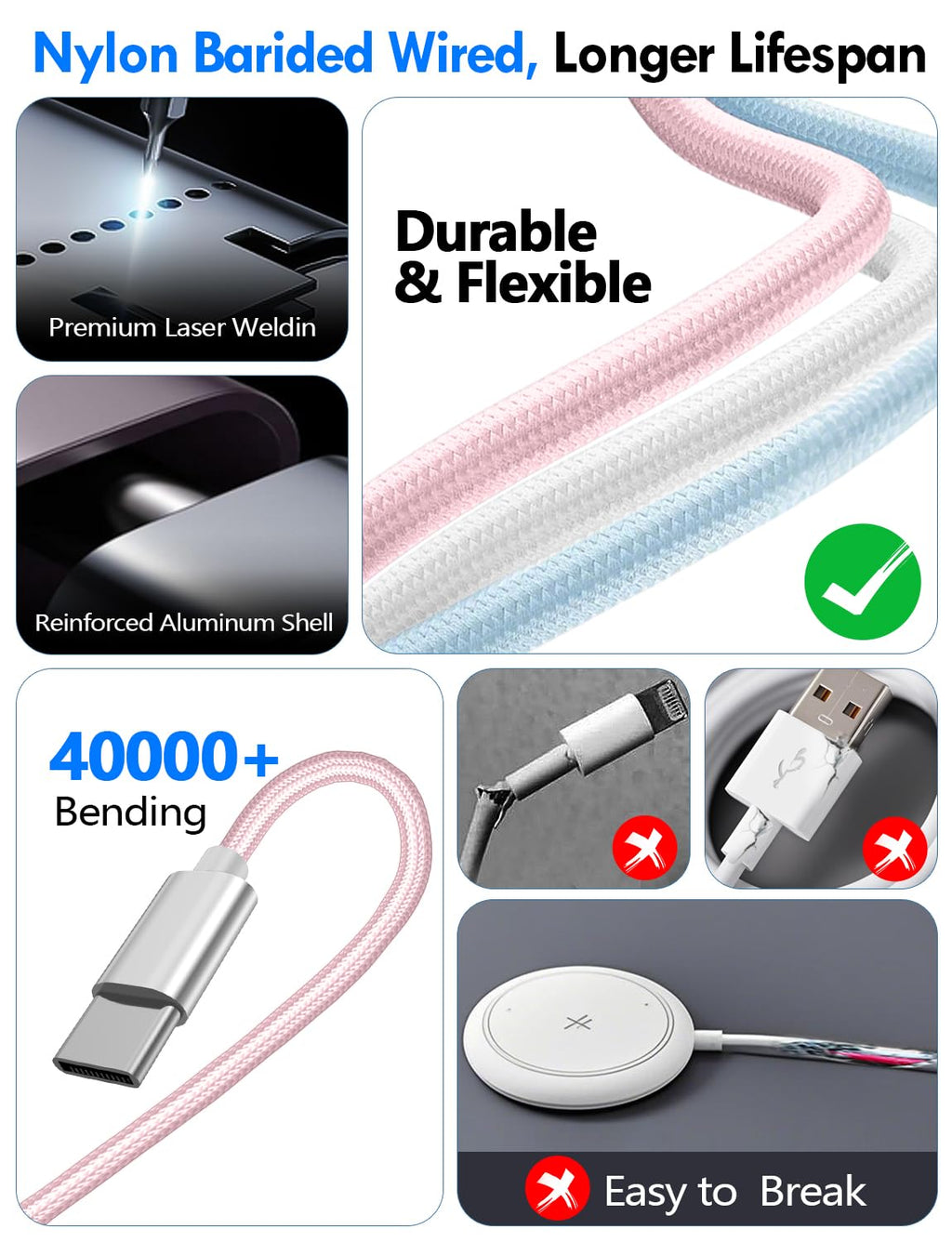 2Pack Travel Essentials for Apple Watch Charger,3-in-2 Multi Charging Cable