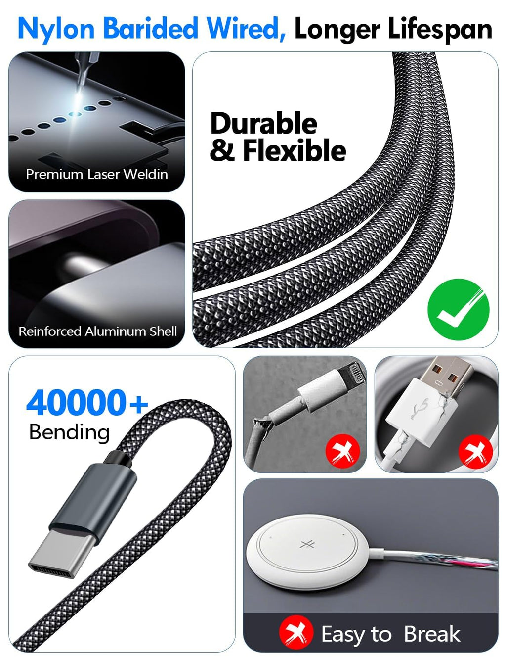 2Pack Travel Essentials for Apple Watch Charger,3-in-2 Multi Charging Cable