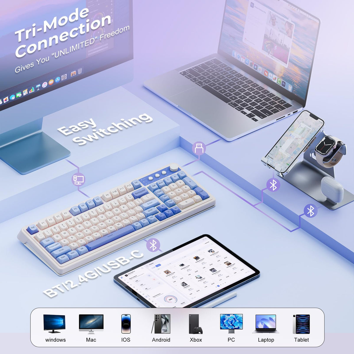 AULA 99 Key Keyboard, Wireless Gaming Keyboard Bluetooth Computer Keyboards