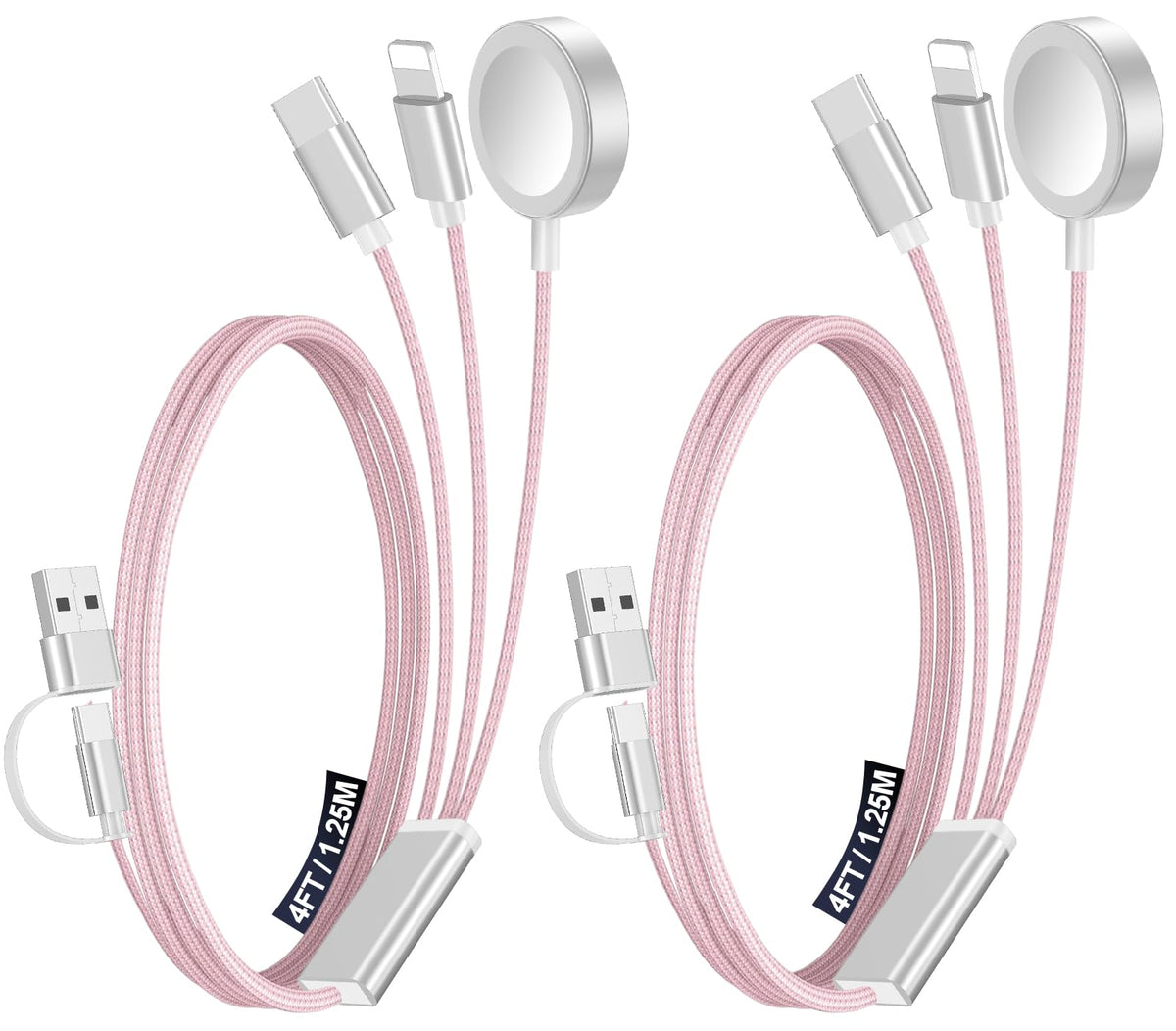 2Pack Travel Essentials for Apple Watch Charger,3-in-2 Multi Charging Cable