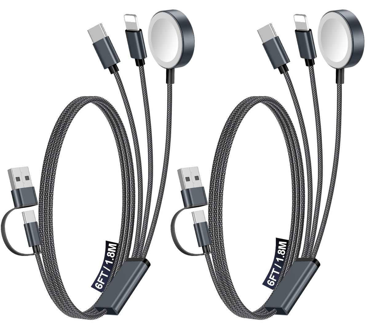 2Pack Travel Essentials for Apple Watch Charger,3-in-2 Multi Charging Cable